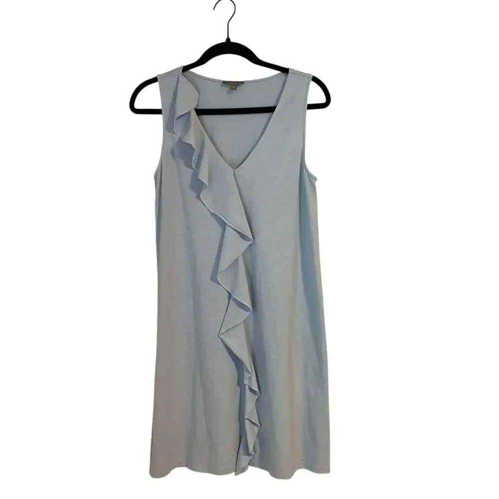 Lilla P Ruffle Front Sleeveless Dress Light Blue Peruvian Jersey Coastal Prep-S - Picture 2 of 5